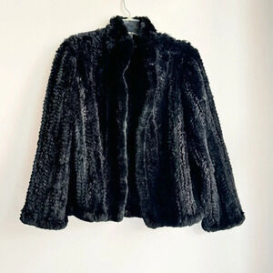Black Rabbit  Fur Knit Woven Super Soft Short Jacket M/L